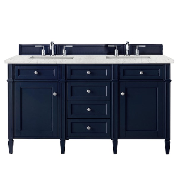 James Martin Vanities Brittany 60in Double Vanity, Victory Blue w/ 3 CM Eternal Jasmine Pearl Quartz Top 650-V60D-VBL-3EJP - main